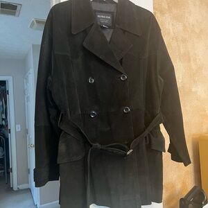 Women’s Black Double-Breasted Suede Leather Jacket